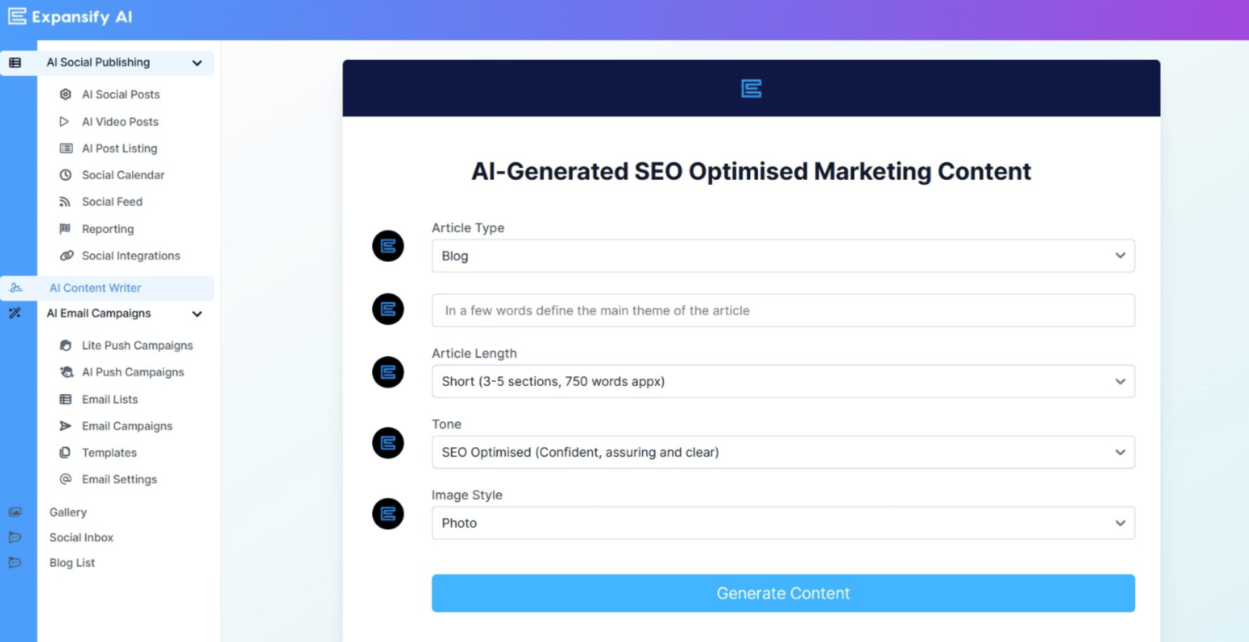 screenshot of Expansify AI